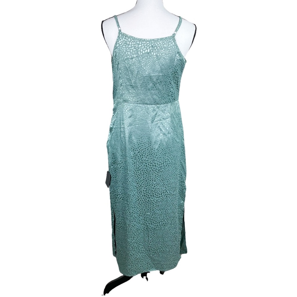 NWT Lulus Stunner Sage Green Satin Jacquard Cowl Neck Midi Dress - Picture 4 of 12